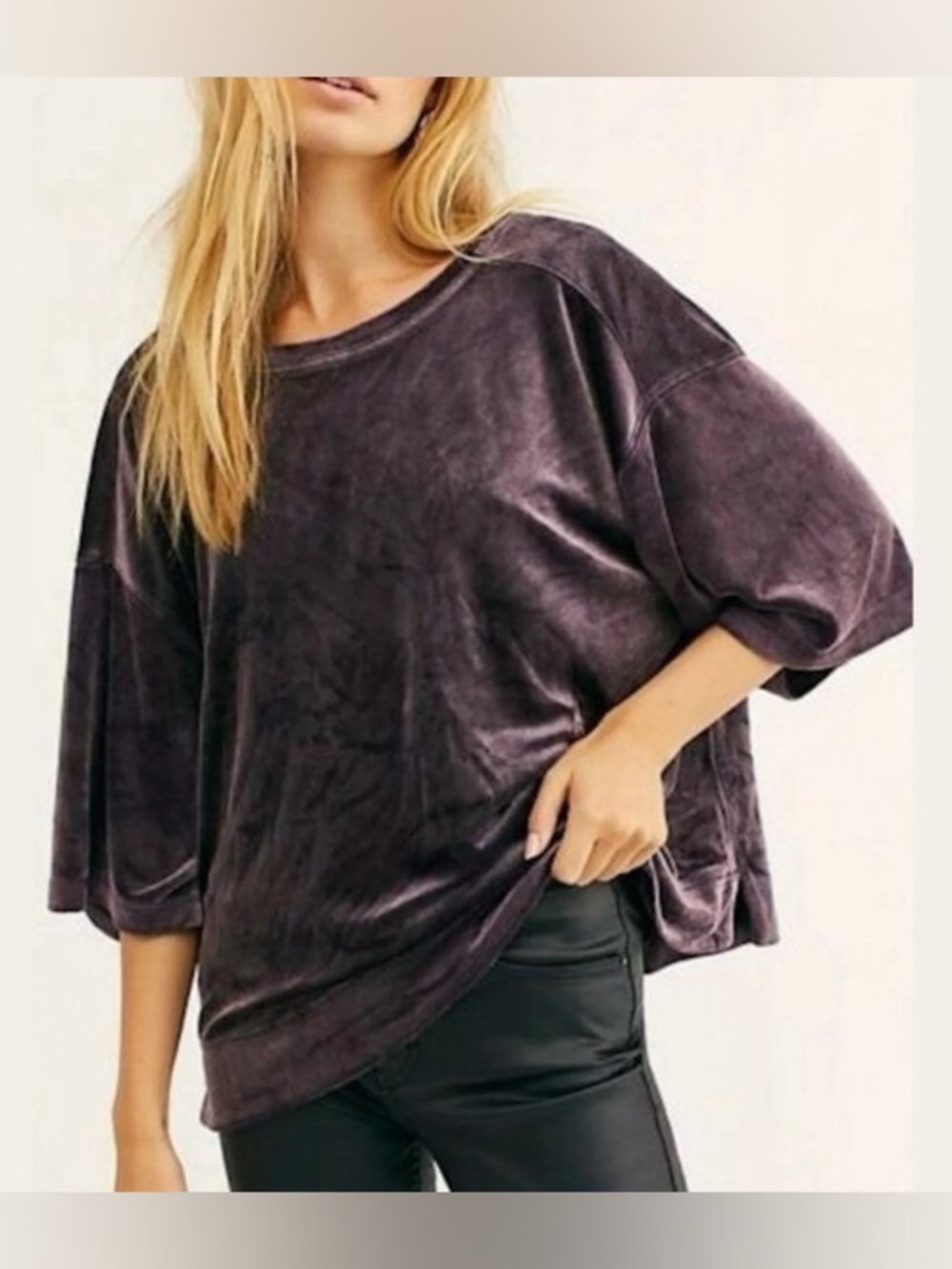 Free People Velvet Relaxed-Fit Scoop Neck Top - Purple